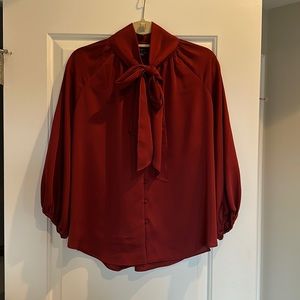 NWT Ann Taylor Burgundy Blouse w/ Tie Bow - Size M